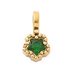 Изумруд 304 прелести нержавеющей стали, со стразами, ионное покрытие (ip), звезда, реальный 14 k позолоченный, изумруд, 12x6.5x4 мм, отверстие : 4.5x3 мм