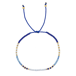 Blue Glass Seed Braided Beaded Bracelets, Adjustable Bracelet, Blue, 11 inch(28cm)