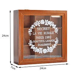 Coconut Brown 9 Grids Wooden Jewelry Storage Box, Chocolate Case with Clear Glass Window, Rectangle with Flower Pattern, Coconut Brown, 7x24x24cm