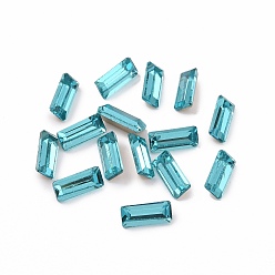 Indicolite Glass Rhinestone Cabochons, Pointed Back & Silver Back Plated, Rectangle, Indicolite, 7x3x2mm