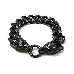 Black 304 Stainless Steel Curb Chain Bracelet with Wolf Clasp for Men Women, Black, 9-1/8 inch(23cm)