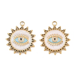 Белый 304 нержавеющей стальной эмали подвески, солнце с оберегом от сглаза, реальный 18 k позолоченный, ионное покрытие (ip), долговечный, белые, 21x18x1.5 мм, отверстие : 2 мм