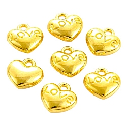 Golden Valentine's Day Theme, Tibetan Style Alloy Charms, Heart with Word Love, Golden, 8x8x3mm, Hole: 1mm