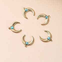 Synthetic Turquoise Bohemia Style Synthetic Turquoise Moon Charms, with Golden Tone Stainless steel Findings, 12x6x3mm