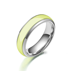 Yellow Luminous 304 Stainless Steel Flat Plain Band Finger Ring, Glow In The Dark Jewelry for Men Women, Yellow, US Size 8(18.1mm)
