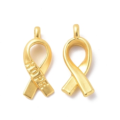 Matte Gold Color Rack Plating Alloy Pendants, Cadmium Free & Lead Free & Nickle Free, Awareness Ribbon with Word Hope Charm, Matte Gold Color, 19x8x3mm, Hole: 1.6mm
