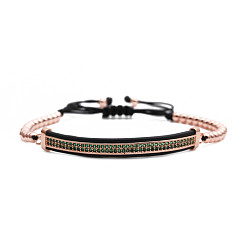 Rose gold green zircon copper bead red rope curved bar Stainless Steel Roman Letter Bracelet with Green Zirconia and Adjustable Chain Set