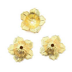 Золотой Шапочки и конусы для бусин, латунные, гравированные металлические украшения, цветок, 5-лепесток, золотые, 16x4 мм, отверстие : 2 мм