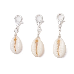Серебро Подвеска из натуральной ракушки, Сплав с застежками когтя омара, серебряные, 33.5~35.5 мм