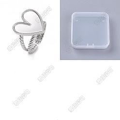 Couleur Acier Inoxydable 8pcs 304 apprêts pour bagues ouvertes en acier inoxydable, réglage de la bague, cœur, couleur inox, plateau de cœur: 16x16 mm, taille us 7 1/4 (17.5 mm)