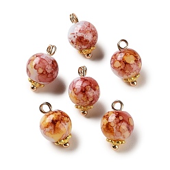 Шоколадный Подвески из сплава и стекла, окрашенные аэрозольной краской, круглые подвески, с блеском порошок, золотые, цвет шоколада, 16x10.5 мм, отверстие : 2.5 мм