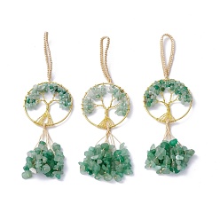 Зеленый Авантюрин Чипсы в проволочной обертке натуральный зеленый авантюрин большой кулон украшения, с латунной проволокой и нейлоновым шнуром, плоские круглые с дерева жизни, без кадмия и без свинца, 170 мм