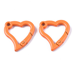 Dark Orange Spray Painted Alloy Spring Gate Rings, Snap Clasps Ring, Cadmium Free & Nickel Free & Lead Free, Heart, Dark Orange, 31x29x4mm, Hole: 3mm