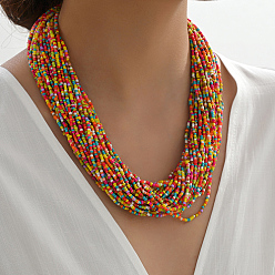 Colorful Plastic Beaded Multi-strand Necklaces, Bohemian Style Necklace, Colorful, 20.87 inch(53cm)