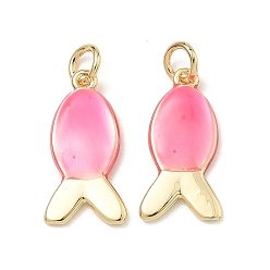 Pink Латунь эмаль подвески, рыбы прелести, стойки покрытие, долговечный, без свинца и без кадмия, реальный 18 k позолоченный, розовые, 19.5x10x2.5 мм, отверстие : 3.5 мм