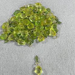 Green 60Pcs Lemon Glass Pendants, with 304 Stainless Steel Jump Rings, Golden, Green, 18mm