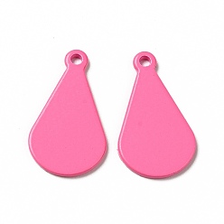 Hot Pink Spray Painted 201 Stainless Steel Pendants, Teardrop Charm, Hot Pink, 19x11x1mm, Hole: 1.4mm