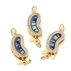 Сланцево-синий Латунные застежки из прозрачного кубического циркония с микропаве, с ракушкой и эмалью, долговечный, без свинца и без кадмия, с целью перехода в кольце, реальный 18 k позолоченный, синевато-серый, 22x9x5 мм, отверстие : 3 мм