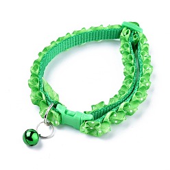 Green Adjustable Polyester Lace Dog/Cat Collar, Pet Supplies, with Iron Bell and Polypropylene(PP) Buckle, Green, 21~35x0.9cm, Fit For 19~32cm Neck Circumference