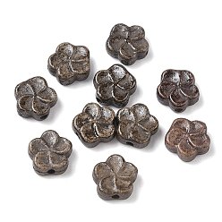 Coconut Brown Vintage Handmade Porcelain Beads, Fancy Antique Glazed Porcelain, Flower, Coconut Brown, 15x15x6mm, Hole: 2mm