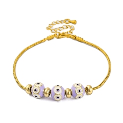 Лиловый Латуни европейские браслеты, эмалевый бисер, реальный 18 k позолоченный, сирень, 7-3/4 дюйм (19.6 см)