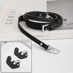 Black Leather Adjustable Crossbody Bag Straps & Undamaged Bag D Ring Connector Set, for Adding Handbag Crossbody Shoulder Strap, Black, 3.5x7cm