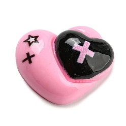 Heart Black & Pink Opaque Resin Cabochons, for Jewelry Making, Heart, 17.5x22x8.5mm