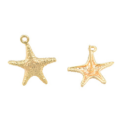 Golden Brass Stud Earring Findings, with Horizontal Loops, Starfish, Nickel Free, Golden, 19x15mm, Hole: 1.2mm, Pin: 0.8mm