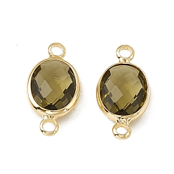 Olivine Transparent K9 Glass Connector Charms, with Golden Plated Brass Findings, Faceted, Oval Links, Olivine, 16.5x8.5x4mm, Hole: 1.8mm