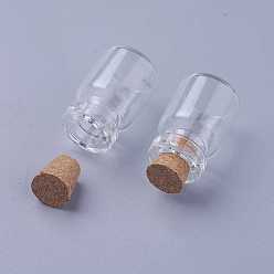 Clair Mini bouteilles mignonnes de bocal en verre, pendentifs de rangement décoratives, souhaitant bouteille, avec bouchon en liège, clair, 22x15mm, goulot d'étranglement: 7mm, capacité: 2 ml (0.07 fl. oz)