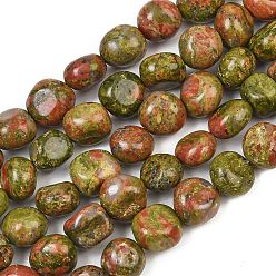 Unakite Natur Unakit Perlen Stränge, Nuggets, 9~11x8~10x6~10 mm, Bohrung: 0.8 mm, ca. 18~19 Stk. / Strang, 6.89~7.28'' (17.5~18.5 cm)