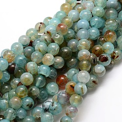 Aqua Dyed Natural Agate Round Beads Strands, Aqua, 14mm, Hole: 1mm, about 28pcs/strand, 14.9 inch