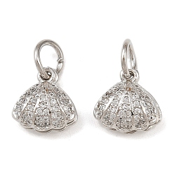 Платина Латунные микропаве прозрачные кубические циркониевые подвески, формы раковины, стойки покрытие, долговечный, без свинца и без кадмия, с целью перехода в кольце, платина, 10x9.5x5 мм, отверстие : 4 мм