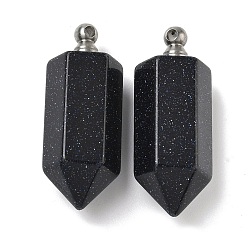 Синий Драгоценный Камень Подвески из синтетического синего золота с золотым камнем, граненые подвески-пули для бутылок с 304 винтовыми дужками из нержавеющей стали, цвет нержавеющей стали, 42~44x16~16.5x14~14.5 мм, отверстие : 2.5 мм