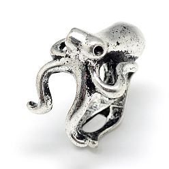 Antique Silver Adjustable Alloy Cuff Finger Rings, Octopus, Size 6, Antique Silver, 16mm