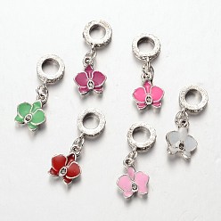 Mixed Color Antique Silver Plated Alloy Enamel European Dangle Charms, Large Hole  Flower Beads, Mixed Color, 27mm, Hole: 5mm