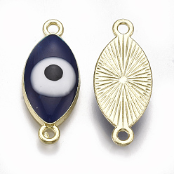 Midnight Blue Alloy Links connectors, with Enamel, Evil Eye, Light Gold, Midnight Blue, 25x10.5x4mm, Hole: 1.8mm
