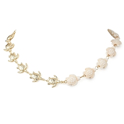 Золотой 304 Колье из нержавеющей стали и синтетической бирюзы для женщин, форма черепахи, золотые, 15.75 дюйм (40 см)