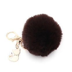 Coconut Brown Imitation Rabbit Fur Pom-Pom & Cat Keychain, Bag Pendant Decoration, Coconut Brown, 8cm