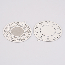 Stainless Steel Color Hollow 304 Stainless Steel Pendant Cabochon Settings, Flat Round with Snowflake Pattern, Stainless Steel Color, Tray: 1/2 inch(13mm), 32.5x30x0.5mm, Hole: 1.2mm