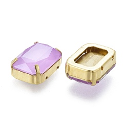 Фиолетовый Шить на горный хрусталь, стиль мокко, стекло горный хрусталь, с позолоченными латунными зубцами, граненые, прямоугольные, фиолетовые, 18.5x13.5x7.5 мм, отверстие : 1.2 мм