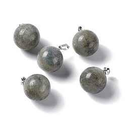 Labradorite Natural Labradorite Pendants, with Platinum Tone Brass Findings, Round Charm, 22x18mm, Hole: 3x6mm