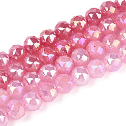 Бледно-фиолетовый Красный Антикоррозийные гальванические стеклянные бусины, круглые, имитация нефрита, градиент цвета, граненые, бледно-фиолетовый красный, 7.5~8 мм, отверстие : 1.2~1.5 мм, около 52~53 шт / нитка, 14.96~15.16 дюйм (38~38.5 см)