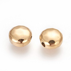 Golden Ion Plating(IP) 304 Stainless Steel Beads, Flat Round, Manual Polishing, Golden, 8.5x4.5mm, Hole: 1.2~1.4mm