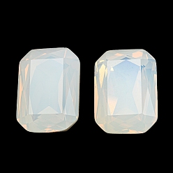 WhiteSmoke Glass Cabochons, Back Plated, Faceted, Rectangle, WhiteSmoke, 24.5~25x17.5~18x7.5~8mm