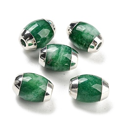 Dark Green Imitation Jade Glass Beads, with Platinum Tone Brass Ends, Oval, Dark Green, 14x10mm, Hole: 2.8mm