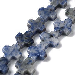 Jaspe Avec Point Bleu Perles de jaspe tache bleue naturelle, croix, 13~13.5x12.5~13.5x4~5mm, Trou: 1mm, Environ 18 pcs/chapelet, 9.21'' (23.4 cm)