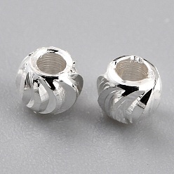 925 Sterling Silver Plated Brass Beads, Long-Lasting Plated, Corrugated Round, 925 Sterling Silver Plated, 3x2.5mm, Hole: 1.2mm