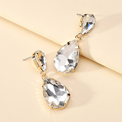 white Colorful Transparent Glass Crystal Earrings with Fashionable Waterdrop Shape for Elegant and Stylish Women