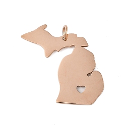 Розовое Золото Ионное покрытие (ip) 304 подвески из нержавеющей стали, карта Мичигана, розовое золото , 26x27x1 мм, отверстие : 3 мм